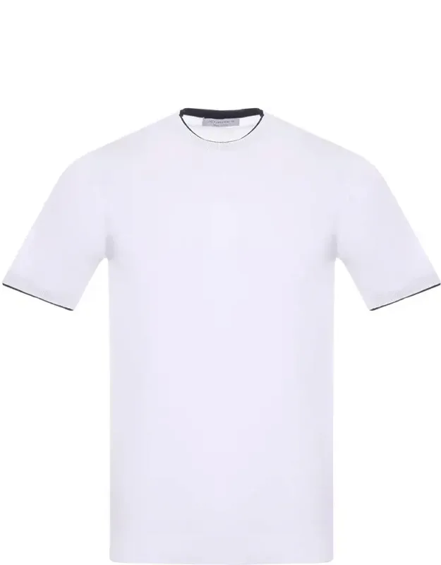 T-shirt And Polo With Ribbed Crewneck And Two-color Piping