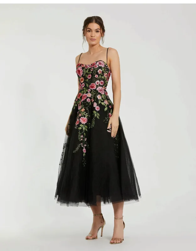Slim Strap Sheer Bustier Embroidered Dress