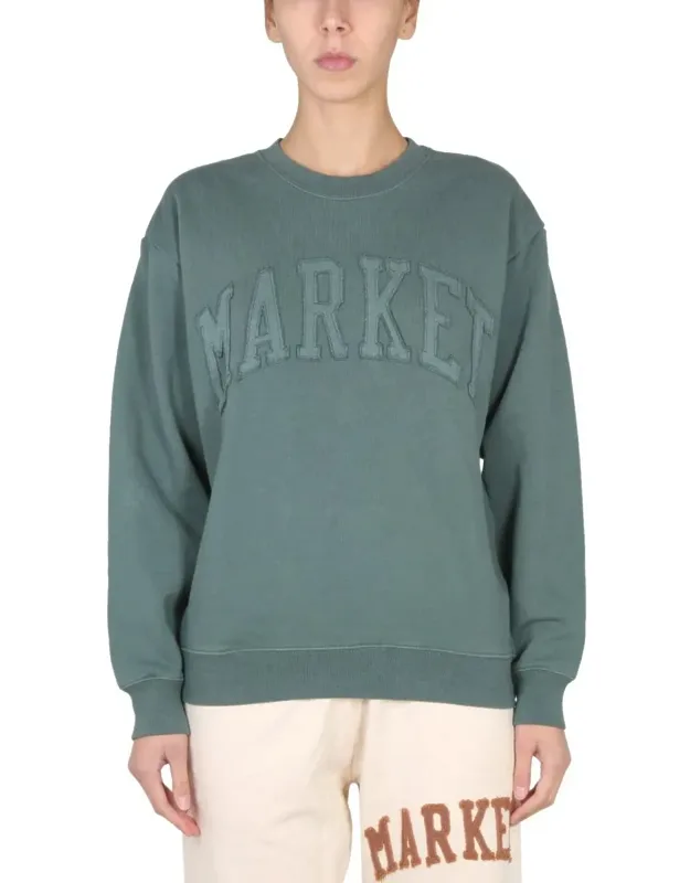 Market Vintage Wash Sweatshirt With Cross-neck Ribbed Collar