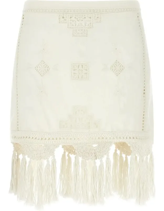 'sandra Skirt With Sangallo Details And Macramé Hem'
