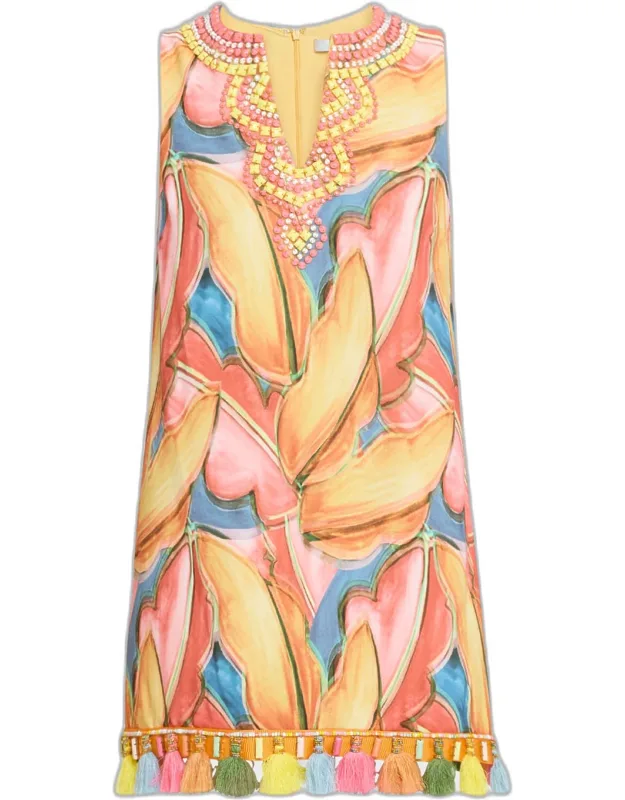 Beaded Tassel-trim Sleeveless Mini Dress