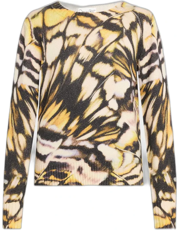 Butterfly Print Wool Crewneck Sweater