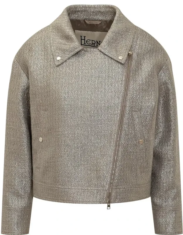 Metallic Boucle Biker Jacket