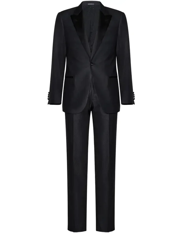 Suit With Single-breasted Closure And Classic Silk Satin Lapel