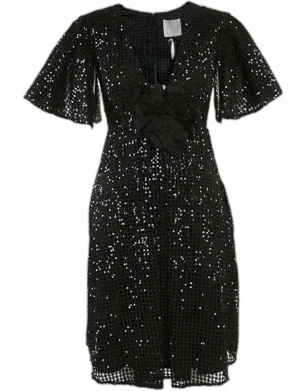 Lace Sequin V-neck Flared Short Dress