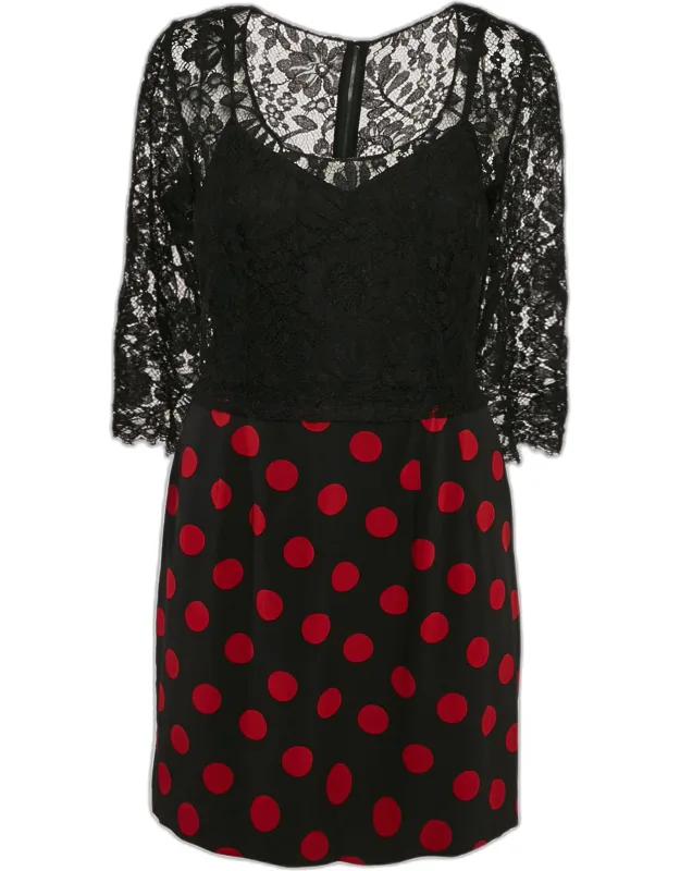Lace And Polka Dot Print Silk Mini Dress