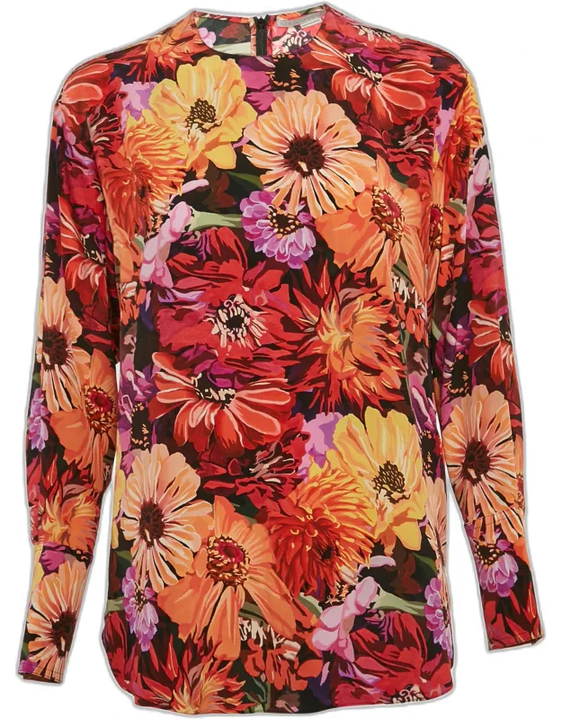 Poppy Print Silk Long Sleeve Blouse
