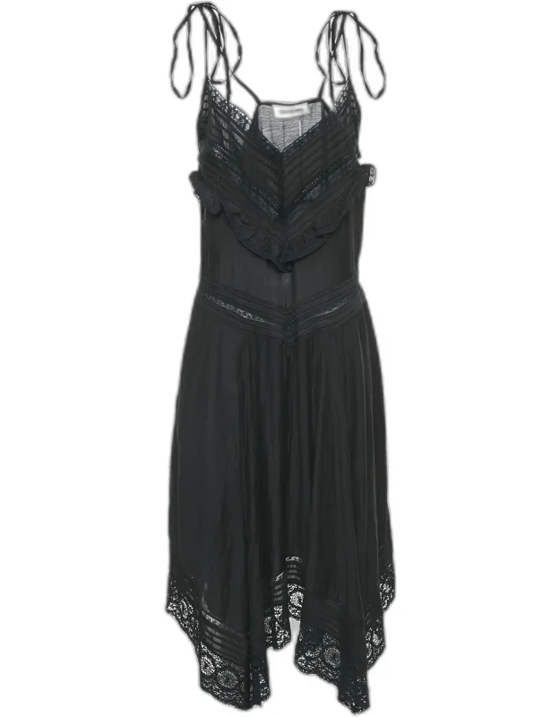 Lace Trim Asymmetric Midi Dress