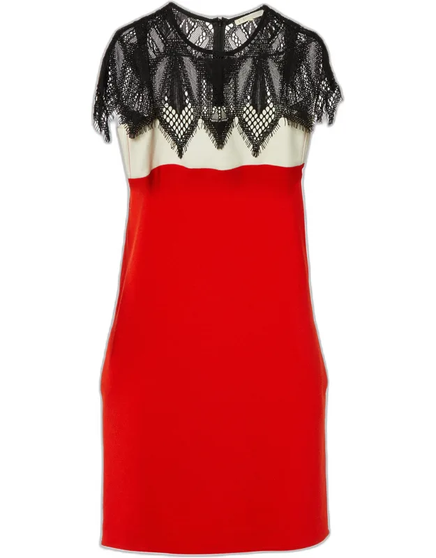 Colorblock Crepe Lace Overlay Mini Dress