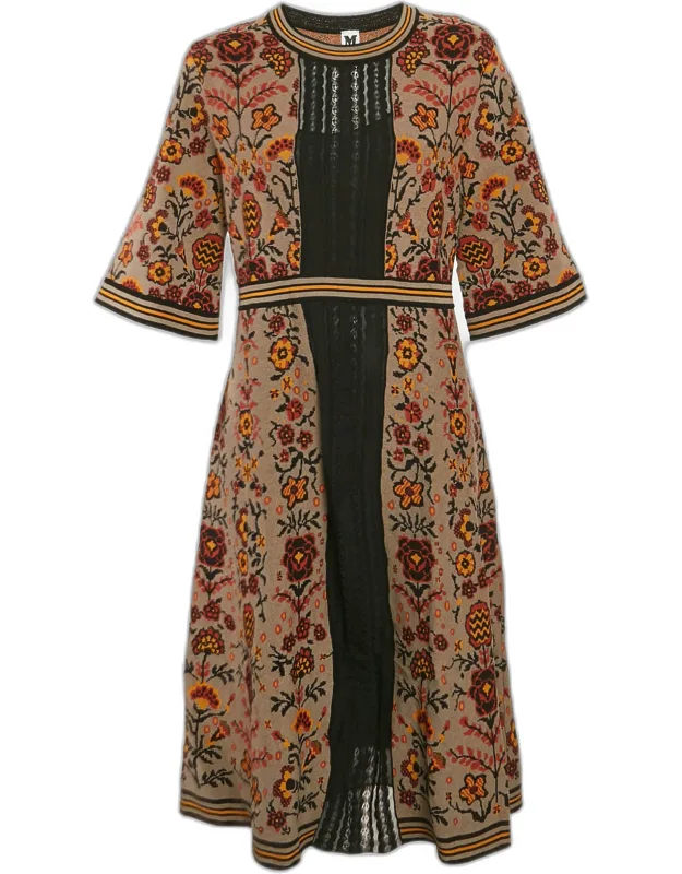 _missoni Brown Floral Knit Midi Dress Cozy Stylish_