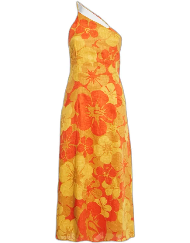 Floral Print Linen Midi Dress