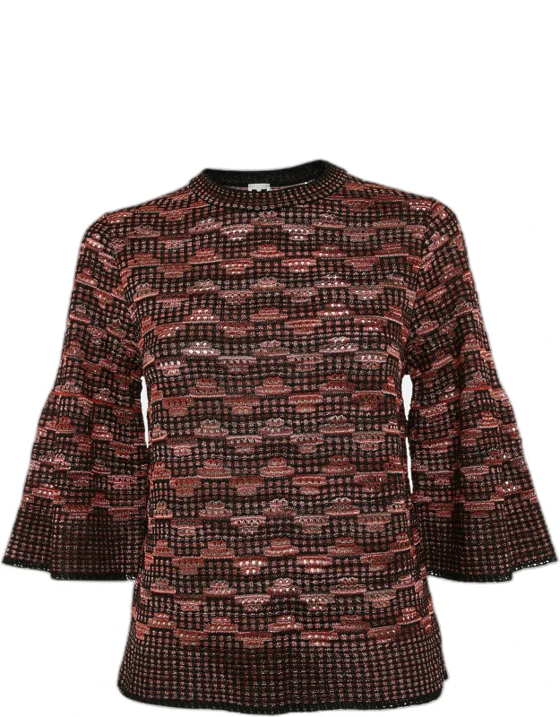 _pinhole Pattern Knit Sweater Top - Multicolor Elegance_