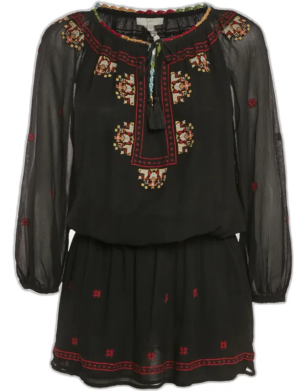 Embroidered Silk Crepe Mini Dress