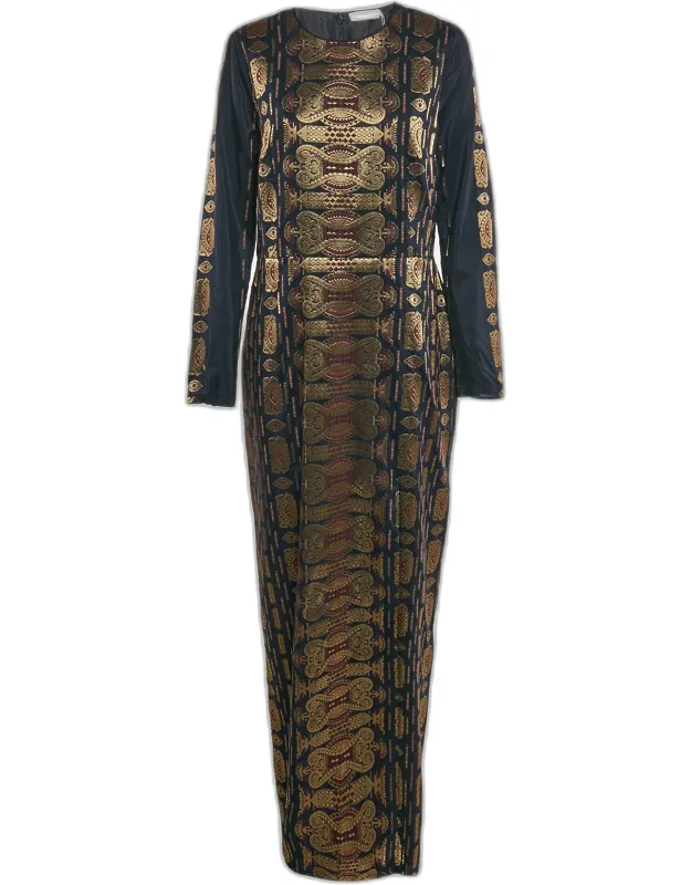 Lurex Jacquard Long Sleeve Maxi Dress