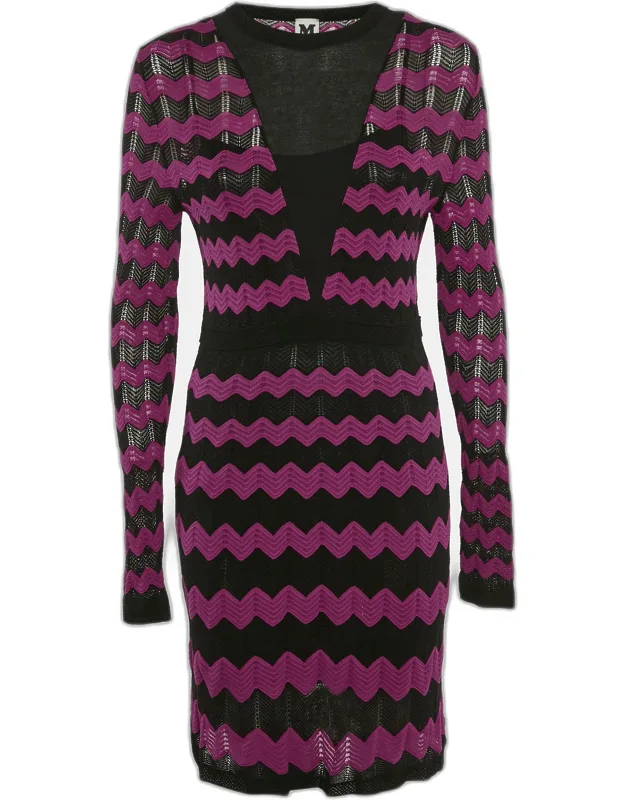 Chevron Pattern Knit Long Sleeve Dress