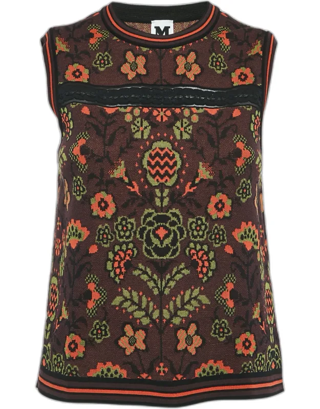 Patterned Cotton Knit Sleeveless Top