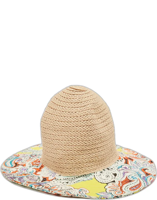Printed Cotton And Raffia Hat
