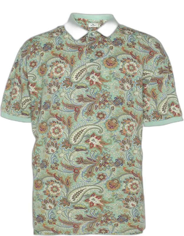 Multicolor Paisley Printed Cotton Polo T-shirt
