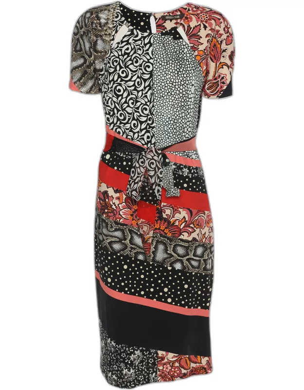 Multicolor Printed Jersey Dress With Buttoned Closure And Artistic Flair