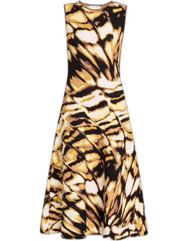 Sleeveless Butterfly Jacquard Knit Midi Dress