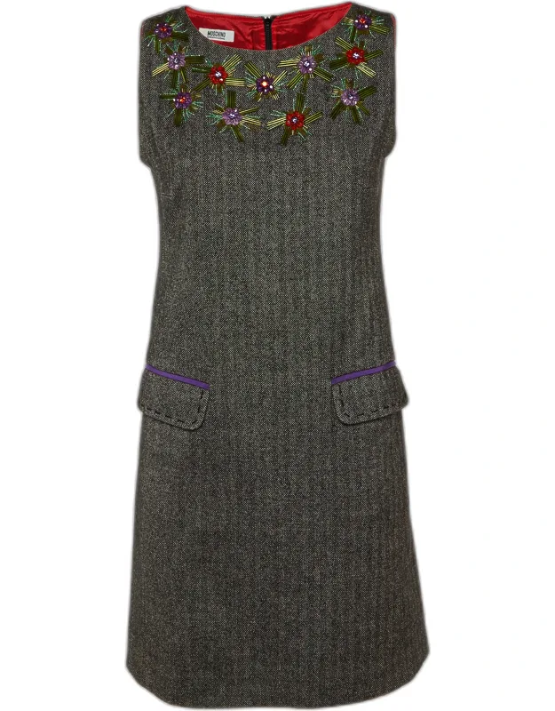 Patterned Embellished Shift Dress