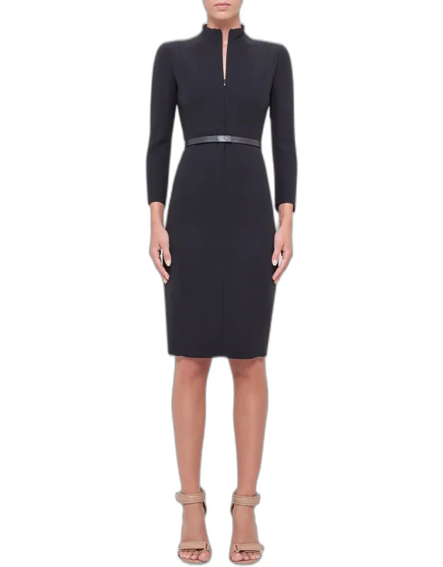 Split-neck Double-face Wool Sheath Dress
