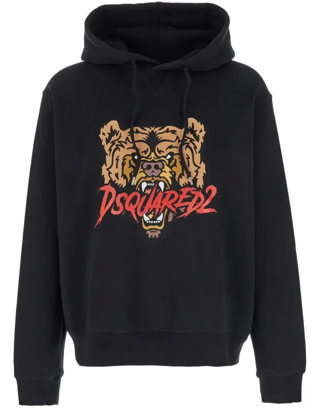 Hoodie With Drawstring Hood And Maxi Logo Print On The Front In Cotton