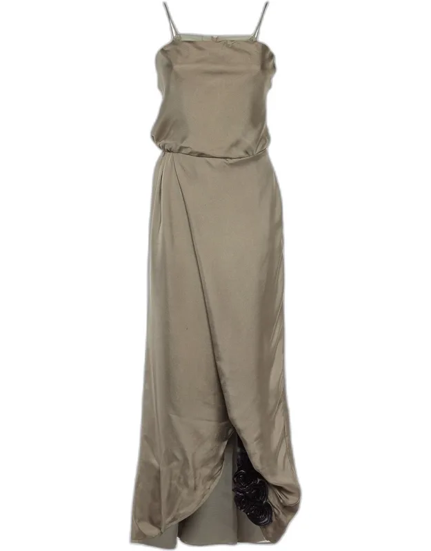 Silk Floral Applique Detail Maxi Dress