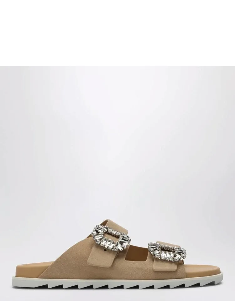 Slidy Mule With Crystal Buckles, Open Toe