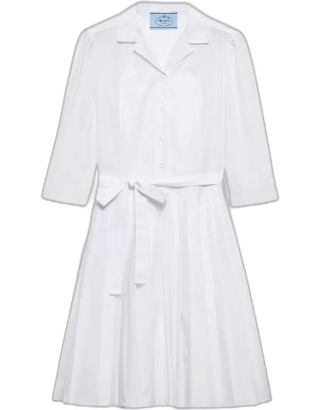 Pleated Neck-tie Shirtdress