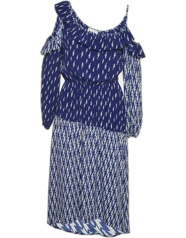 Lightning Bolt Print Cold-shoulder Midi Dress