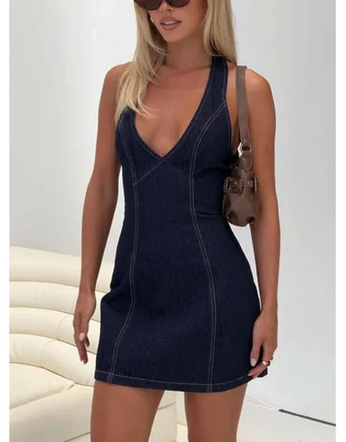 Say Goodnight Denim Halter Mini Dress