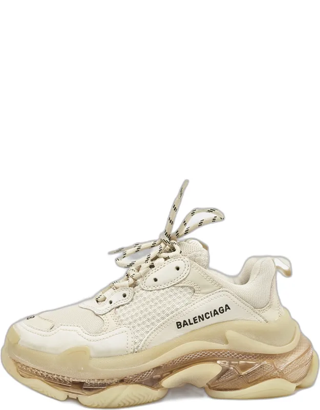 Faux Leather And Mesh Triple S Low Top Sneakers
