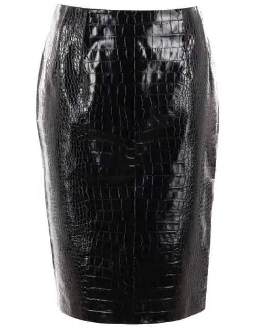 Skirt Crafted In Shiny Leather And Relief Crocodile-effect