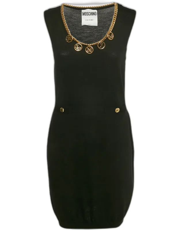 Wool Knit Neck Embellished Mini Dress