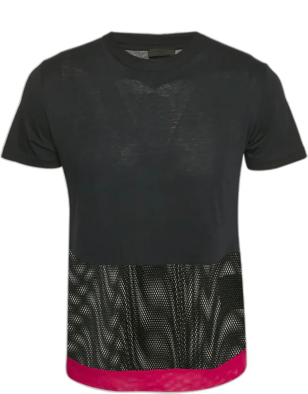 Cotton Mesh Trimmed T-shirt