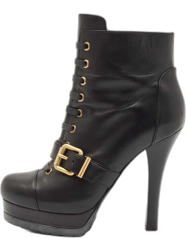 Leather Lace Up Ankle Length Boots