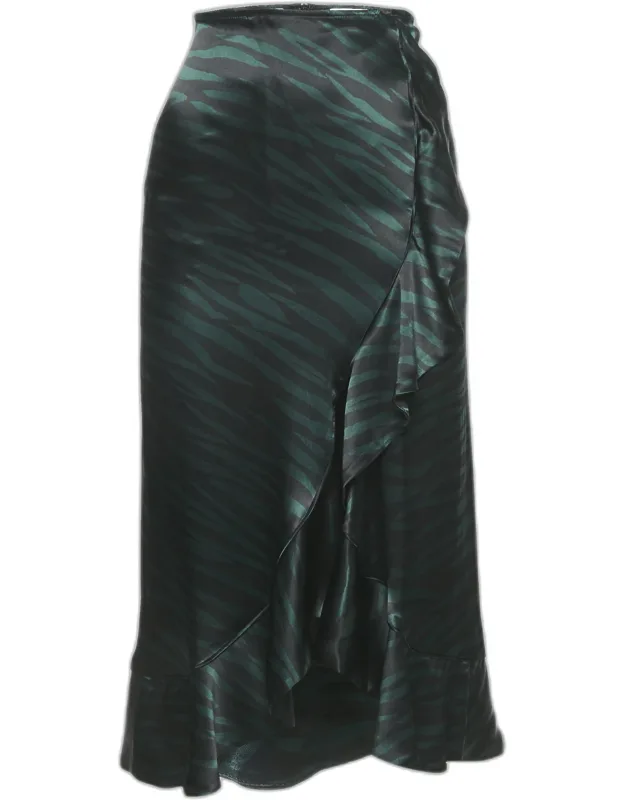 Animal Print Satin Ruffled Midi Skirt