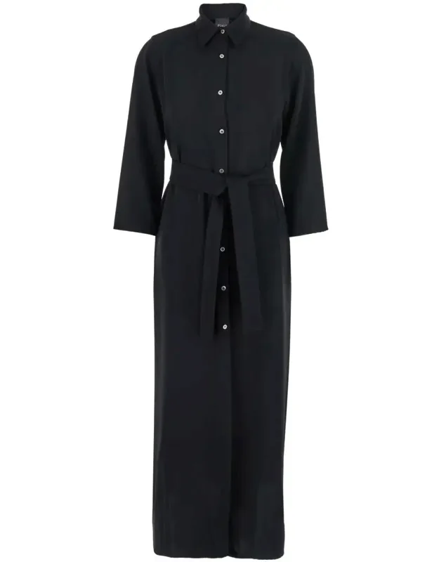 Long Dress With Classic Collar And Front Button Closure