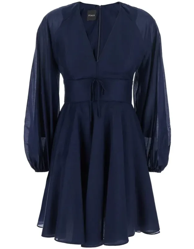Mini Dress With V Neck And Puffed Sleeves
