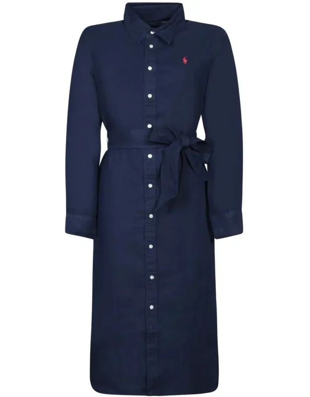 Polo Ralph Lauren Long Sleeve Linen Dress With Fabric Belt