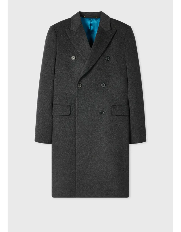 Charcoal Wool-cashmere Blend Double Breasted Overcoat