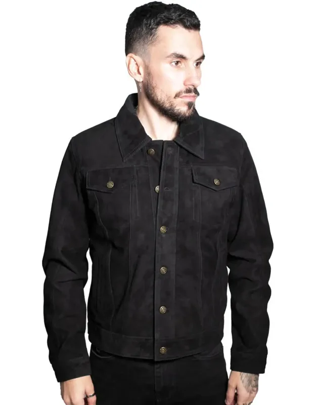 Goat Suede Leather Trucker Jacket