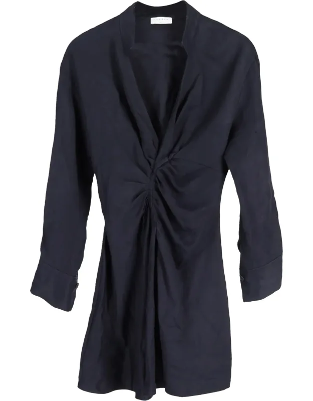 Gathered Front Detail Mini Long Sleeve Dress