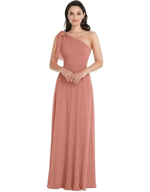 Draped One-shoulder Maxi Dress With Scarf Bow