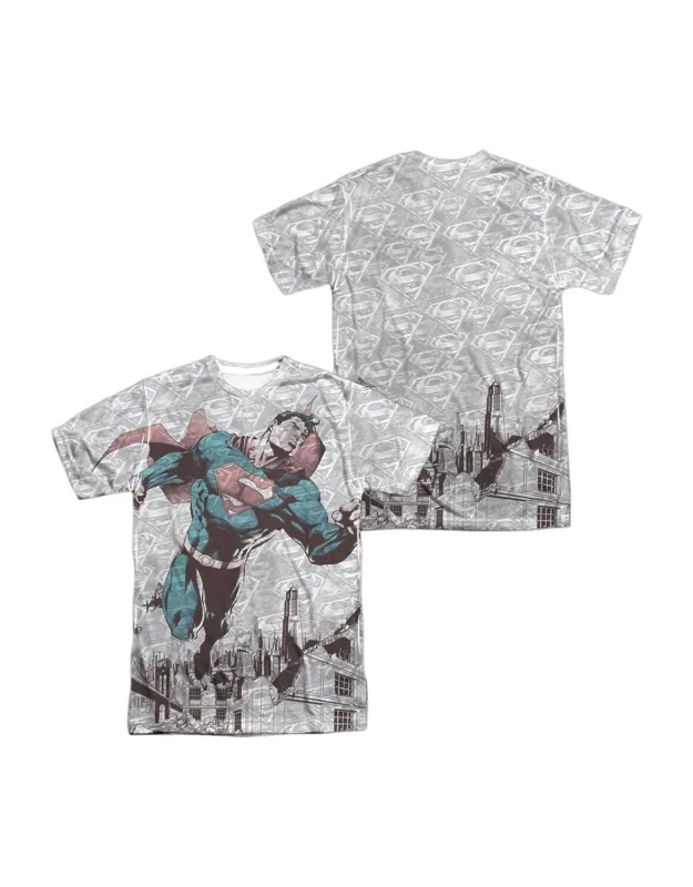Superman War Zone (front/back Print) Short Sleeve Poly Crew Tee - Stylish For Everyday Wear