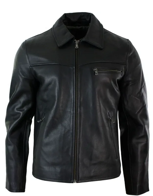 Classic Real Leather Collar Box Jacket