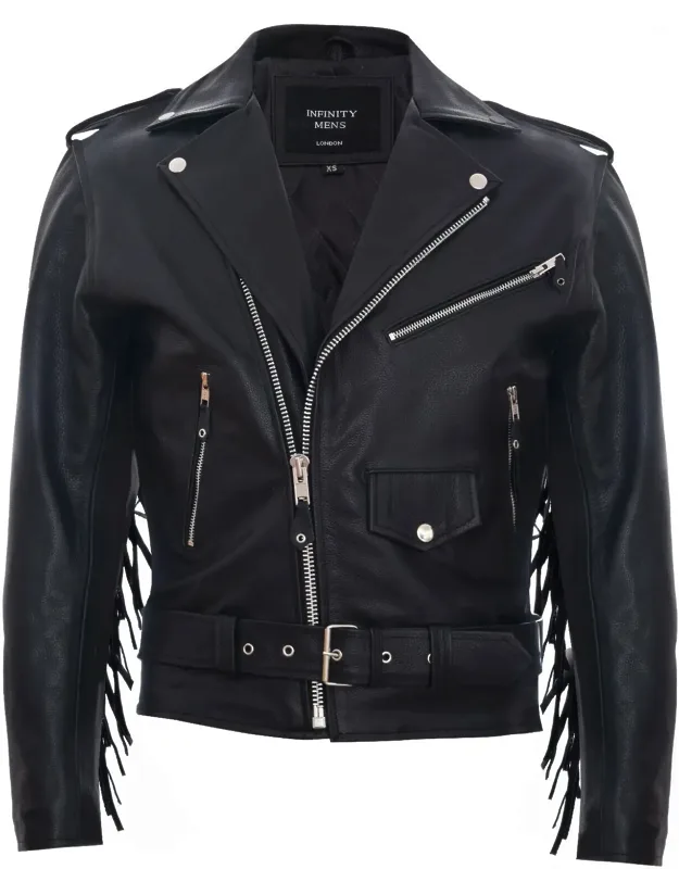 Fringe Hide Leather Brando Tasseled Motorcycle Biker Jacket