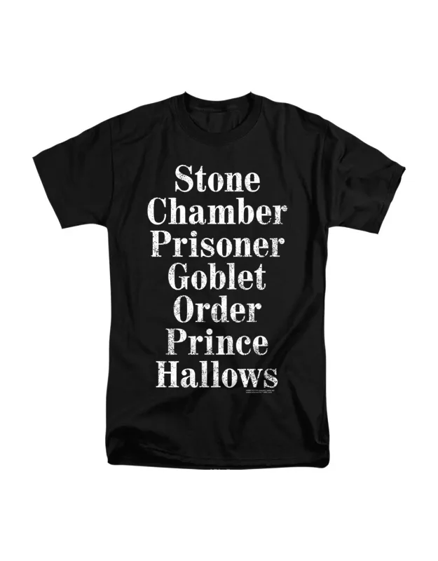 Harry Potter Titles Short Sleeve Tall Tee - 100% Cotton, Officially Licensed