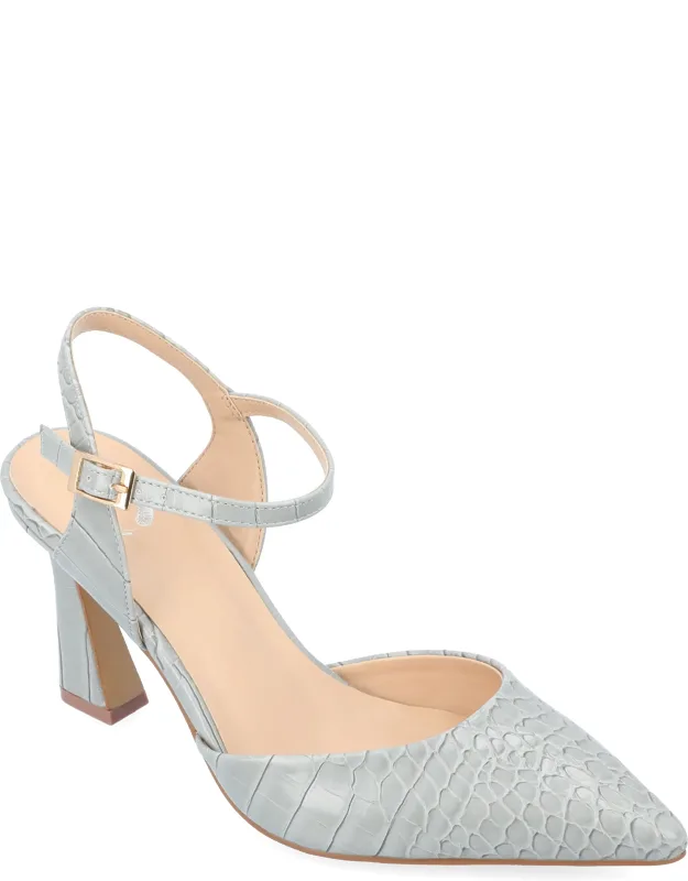 Nixey Croco Texture Buckle Pointed Toe Pumps